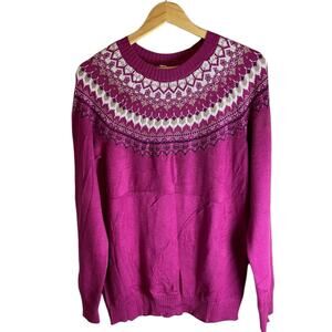 Women's Croft & Barrow Women’s Pink Fairisle Crewneck Sweater Size Large